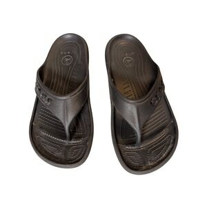 Crocs Unisex Baya Flip Flops Sandals Slides Black Size W9 M7  Cut Out Logo